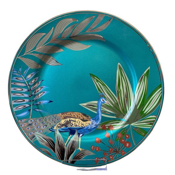 GRACE TEAWARE Gold Gilded Peacock Design 8" Fine Porcelain Plate Set of 2 NEW - Picture 9 of 10